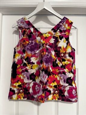 Multi-Color Floral V-Back Tank Top in Purple, Pink, Yellow